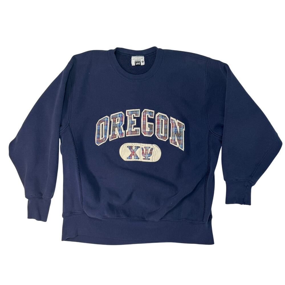 Vintage 90s Lee Oregon Sweatshirt Men’s 2XL Blue Plaid Logo Crewneck